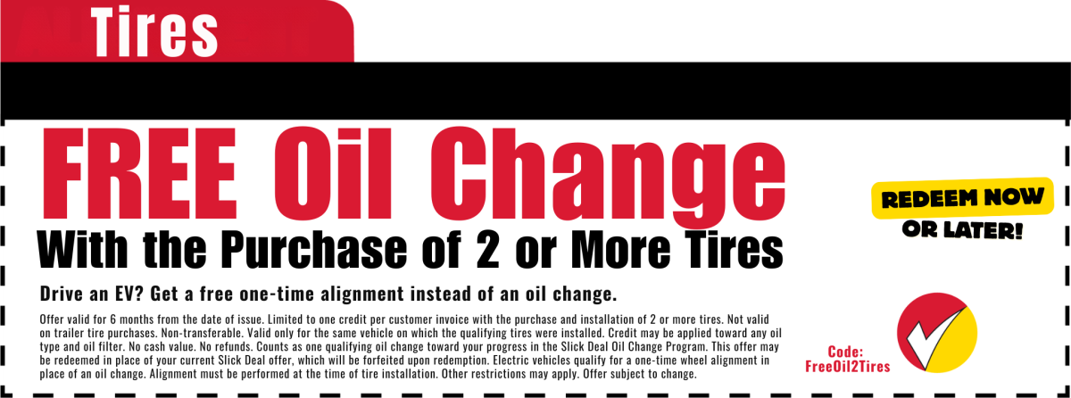 free oil change with the purchase of 2 or more tires