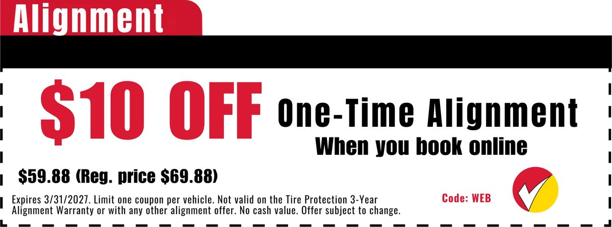 coupons, brake and tire check