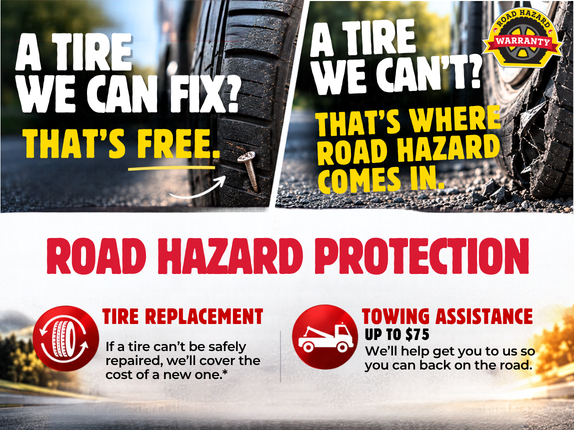 road hazard warranty, brake and tire check
